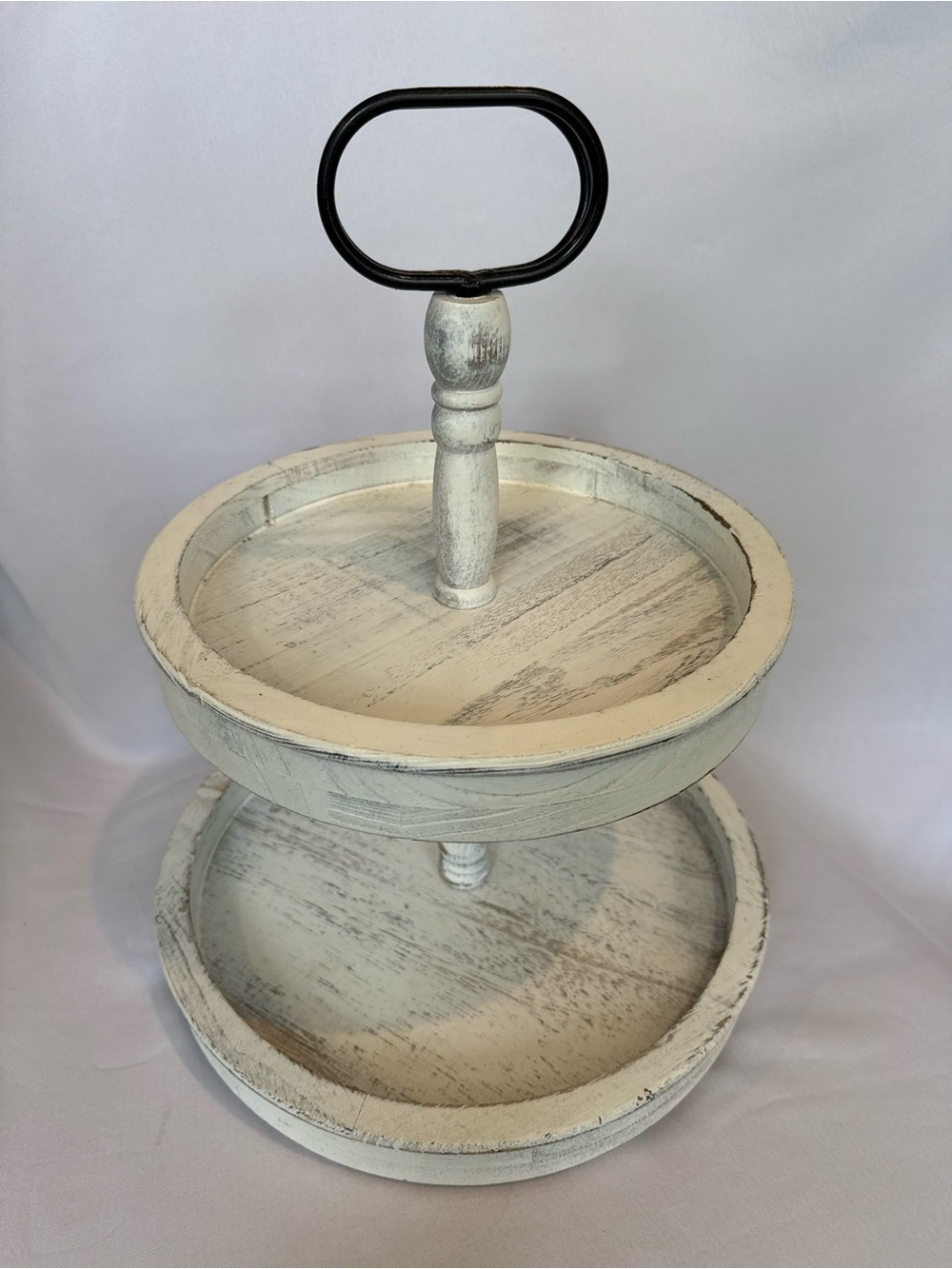 Rustic Farmhouse Two-Tier Wood Serving Stand - White